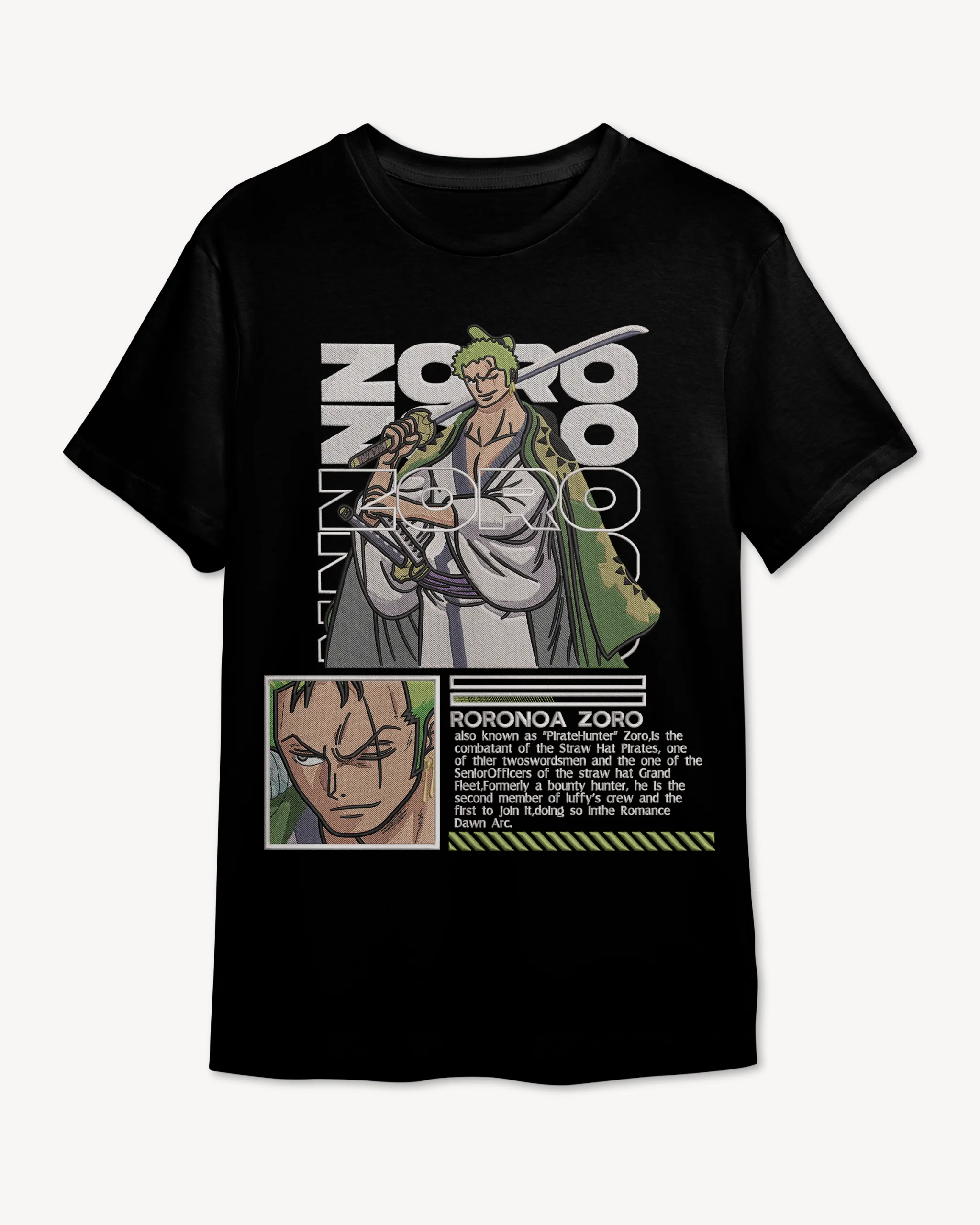 One Piece Zoro Embroidery Design File, One Piece Anime Embroidery Design,  Machine Embroidery File. Zoro Roronoa Design