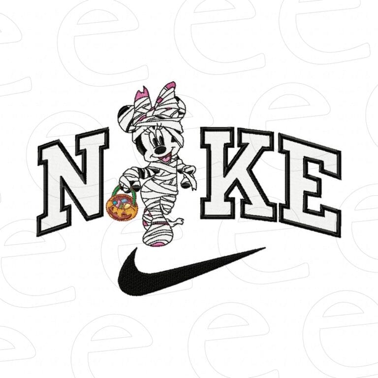mummy minnie mouse with pumpkin basket in nike swoosh