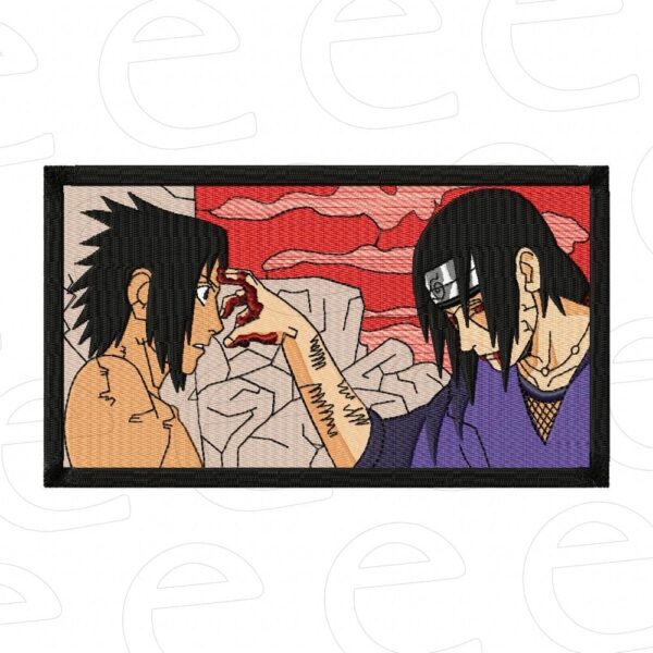 Sasuke and Itachi forehead poke in rectangle