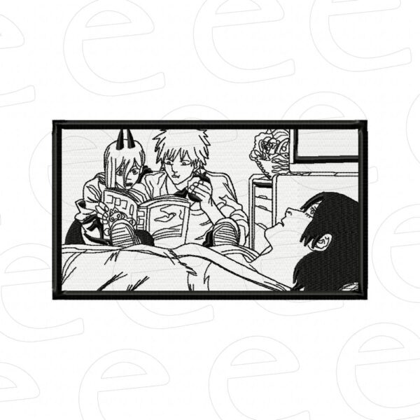 Power, Denji and Aki in hospital frame