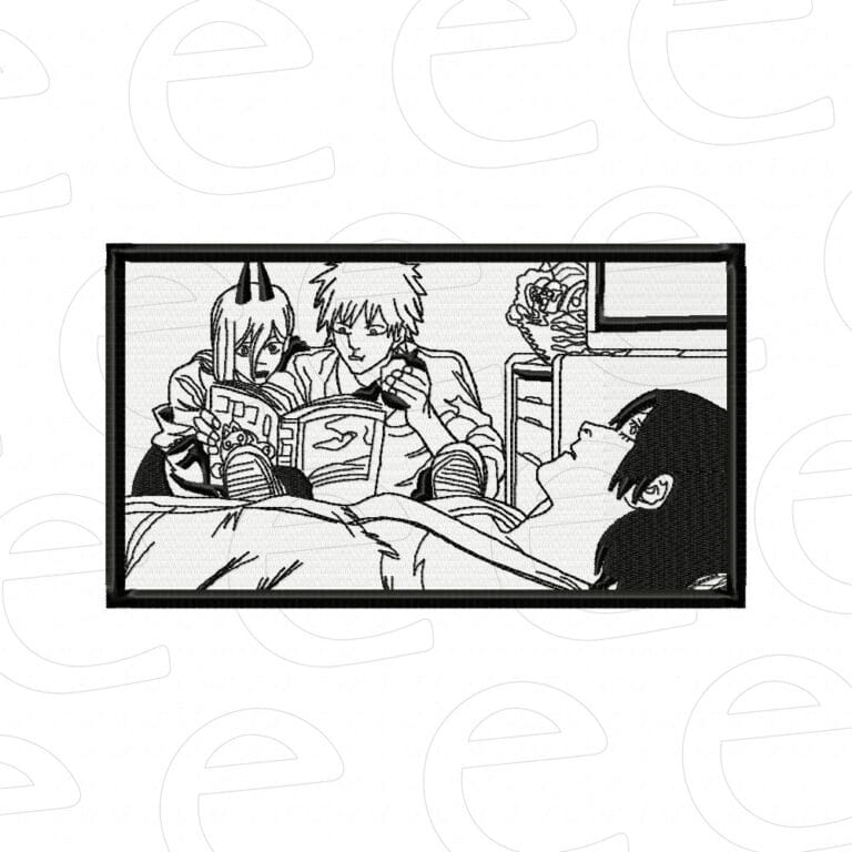 Power, Denji and Aki in hospital frame