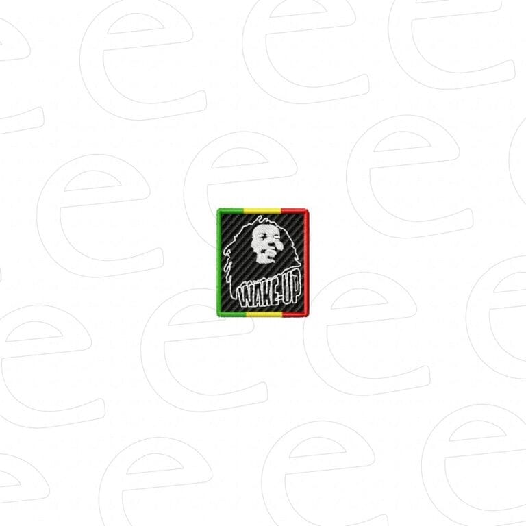 Bob Marley in Rasta color rectangle with Wake Up text