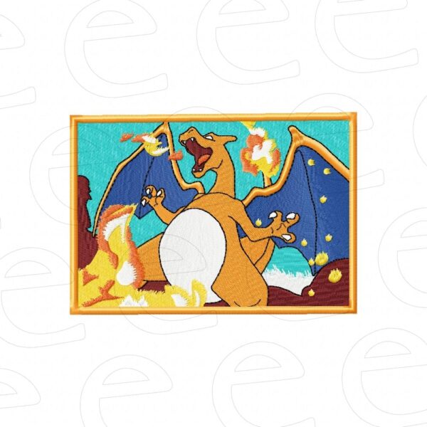 charizard breathing fire in rectangular frame