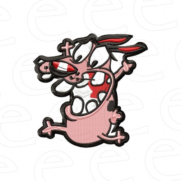 scared courage the cowardly dog with red cross bandage in mouth