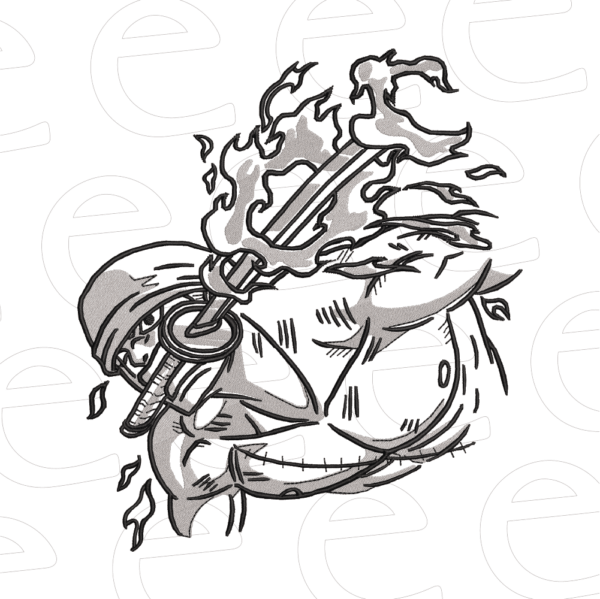 Zoro Flaming Swords Embroidery Designs
