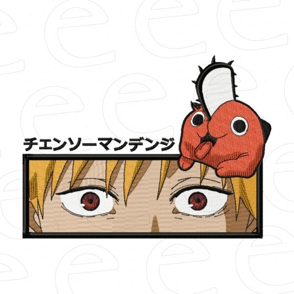 Denji eyes in a panel and Pochita