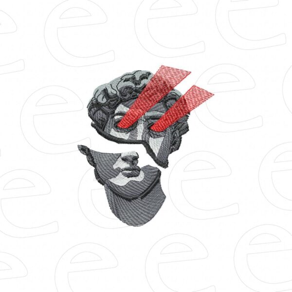 broken David with red laser eyes