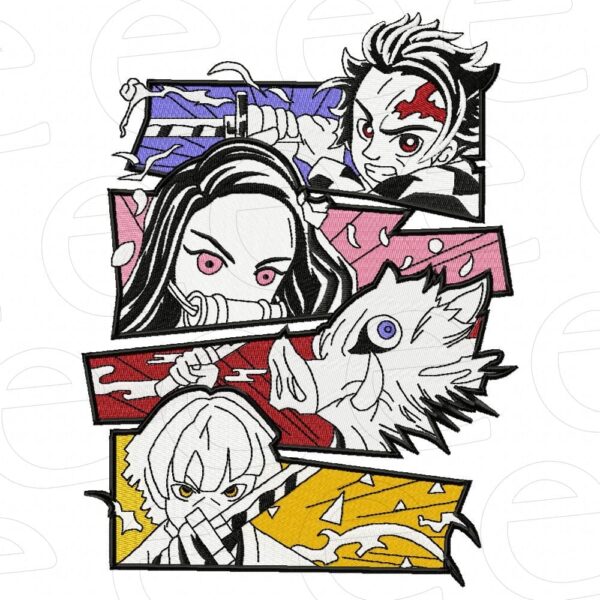 Tanjiro Kamado, Nezuko Kamado, Inosuke Hashibira, Zenitsu Agatsuma