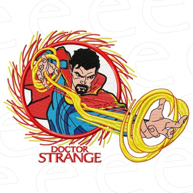 Doctor Strange in magic fire circle with yellow energy swoosh