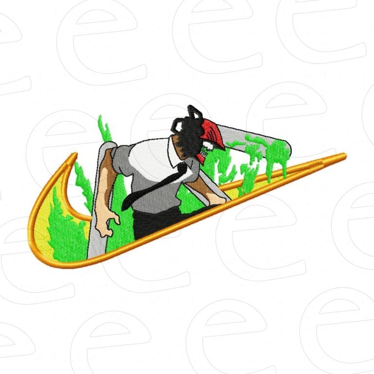 chainsaw man in swoosh with green blood