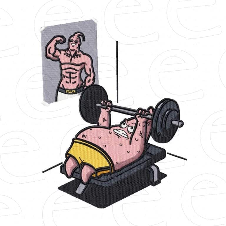 Patrick Star bench-pressing weights with Buff Majin Patrick poster