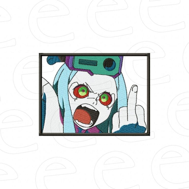 Rebecca giving the middle finger in a rectangular frame