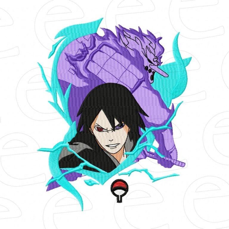 Sasuke with Susanoo and lightning bolts