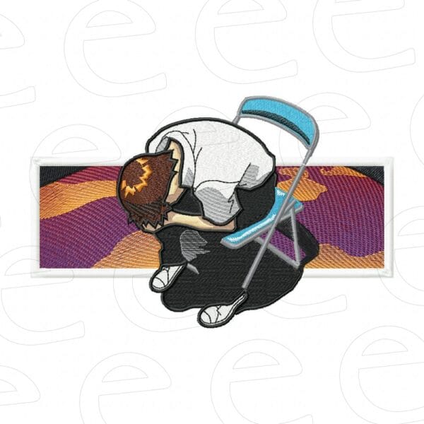 Shinji Ikari on folding chair in rectangle