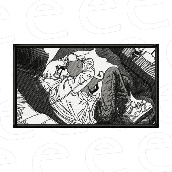 Denji and Pochita sleeping in rectangle