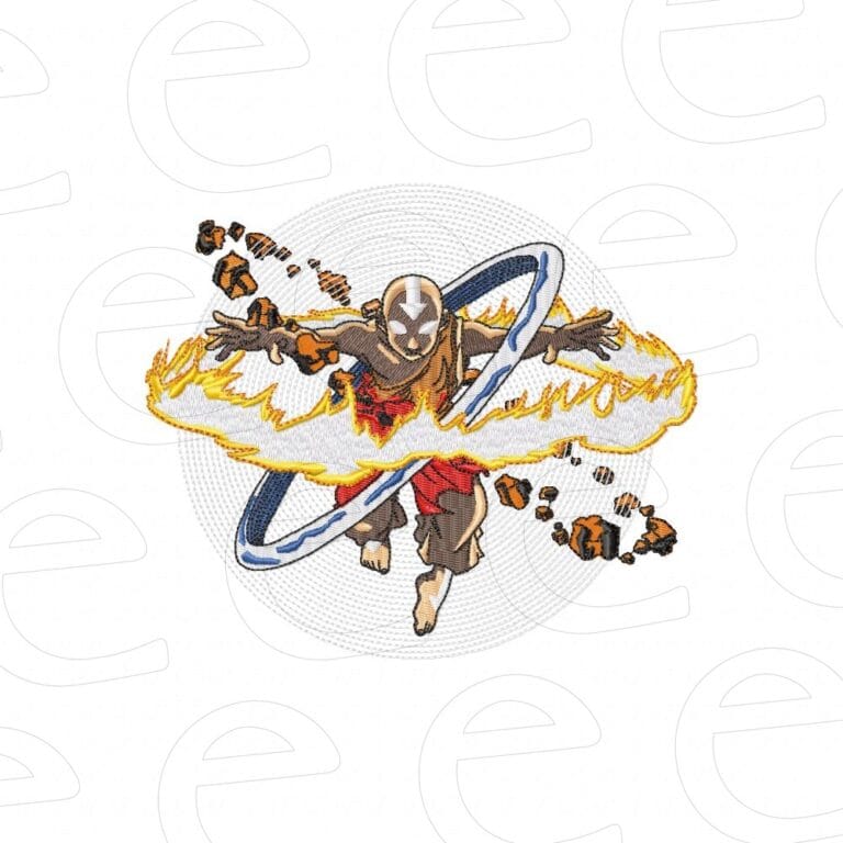 Aang in avatar state with elements loop and floating rocks