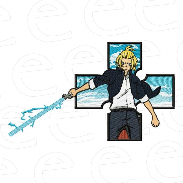 mikey in cross with lightning sword