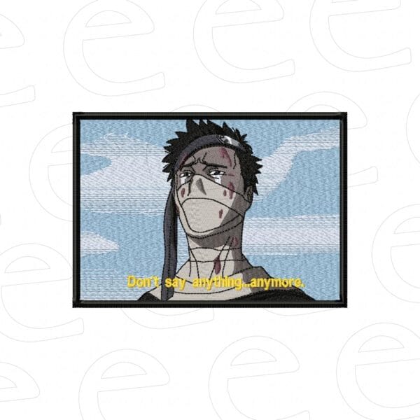 Zabuza crying with text in embroidery frame