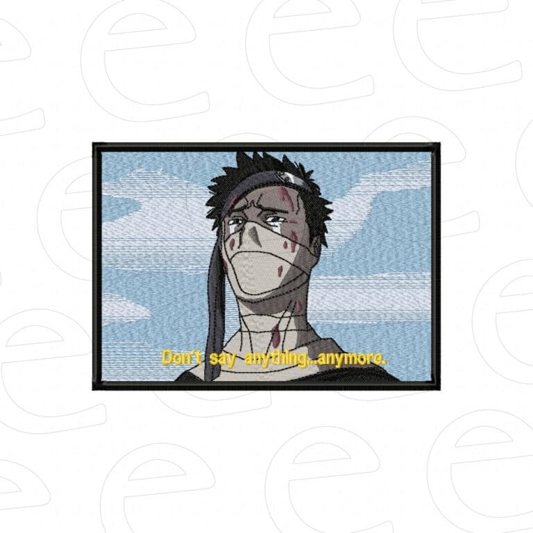 Zabuza crying with text in embroidery frame