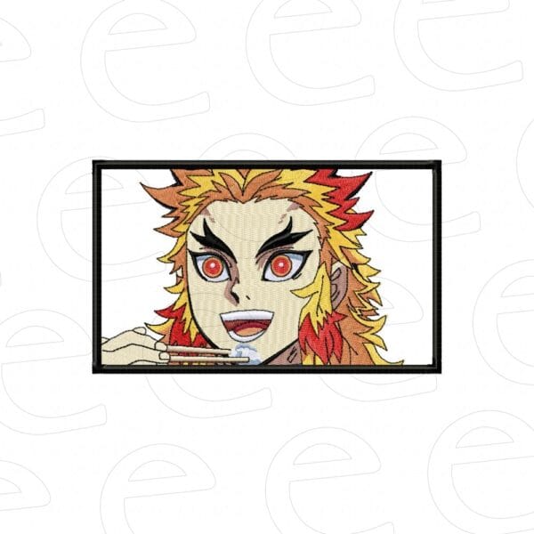 Rengoku with chopsticks in a rectangle frame