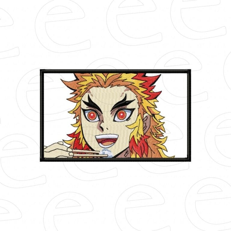 Rengoku with chopsticks in a rectangle frame