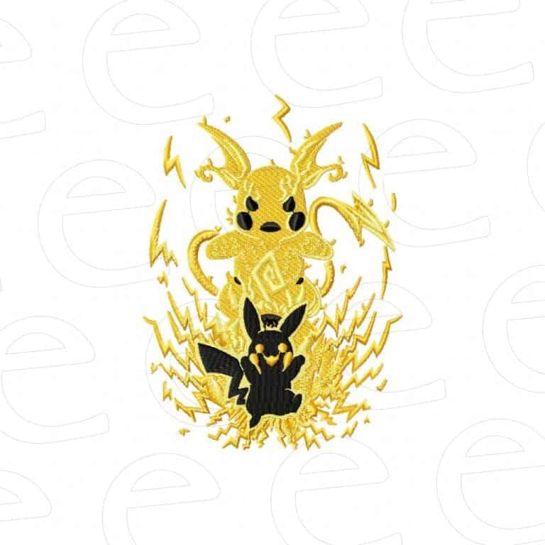 Pikachu and Raichu in lightning bolts