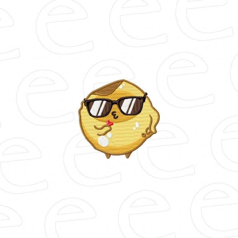 cool potato chip wearing sunglasses blowing a heart with bubbles